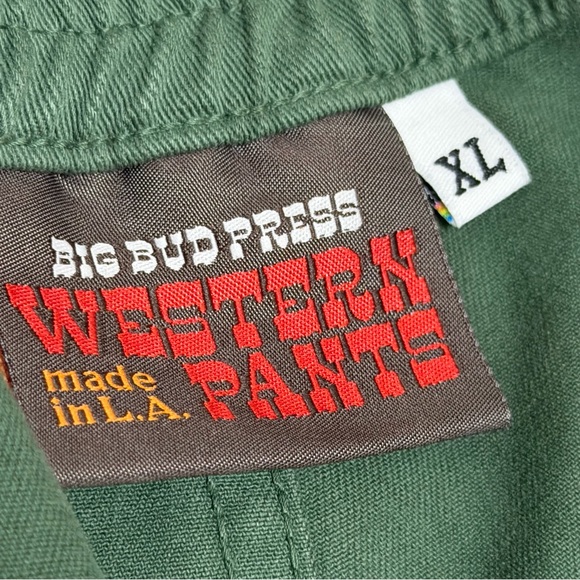 Big Bud Press Western Green Pants High Rise Flares 100% Cotton Sz XL - Picture 4 of 8